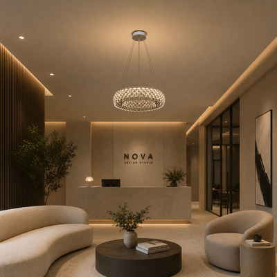 Candelabru Cristal KALTO Eleganza, 106W, Lumina Rece/Calda/Neutra, Inaltime Reglabila, Metal si Cristal, Crom Lucios