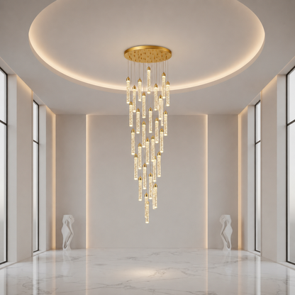 Závesný krištáľový LED luster, Justinian, priemer 60 cm, nastaviteľná výška, zlato, kov a krištáľ
