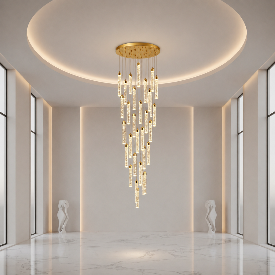 Závesný krištáľový LED luster, Justinian, priemer 60 cm, nastaviteľná výška, zlato, kov a krištáľ