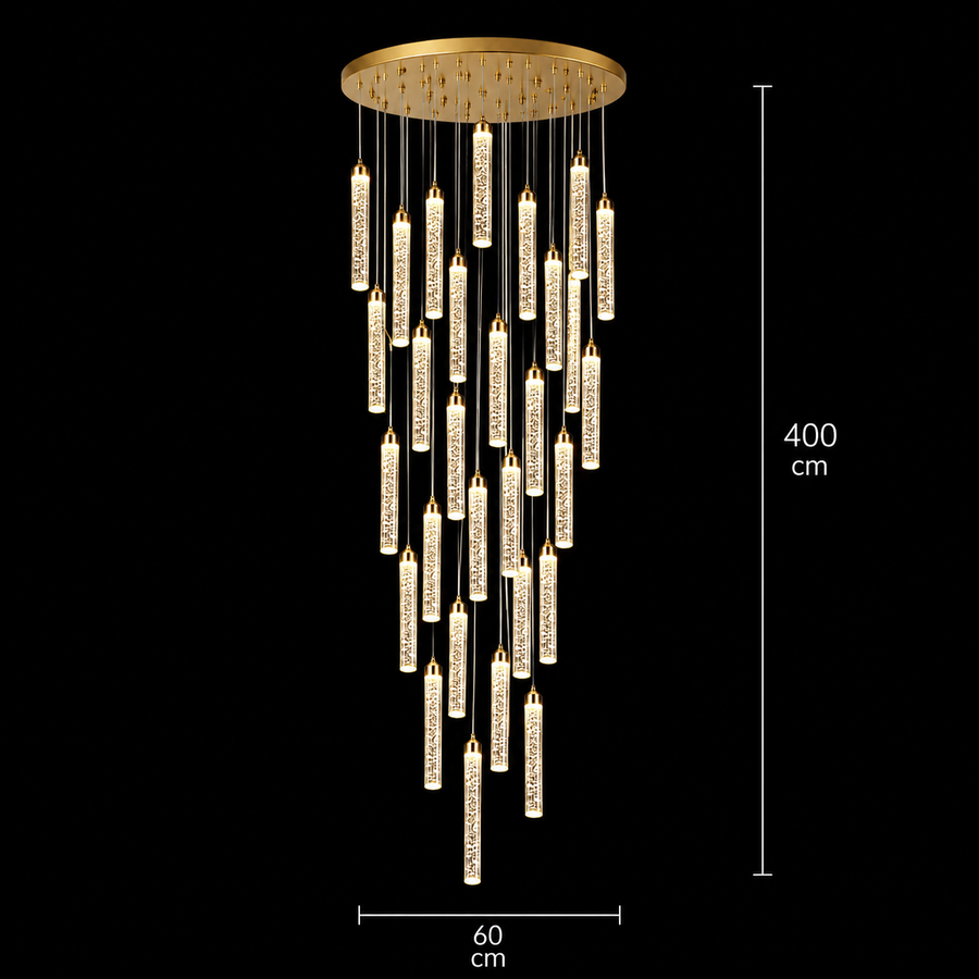 Závesný krištáľový LED luster, Justinian, priemer 60 cm, nastaviteľná výška, zlato, kov a krištáľ
