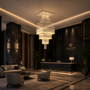 LED krištáľový luster 80W FLORENTIA Gold, Priemer 50cm, Výška 200cm, Rebríkový model