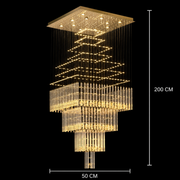 LED krištáľový luster 80W FLORENTIA Gold, Priemer 50cm, Výška 200cm, Rebríkový model
