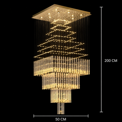 LED krištáľový luster 80W FLORENTIA Gold, Priemer 50cm, Výška 200cm, Rebríkový model