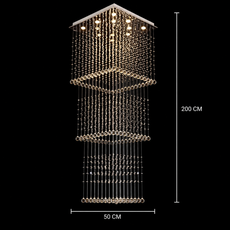 LED krištáľový luster 80W PALATINA Gold, Priemer 50cm, Výška 200cm, Rebríkový model
