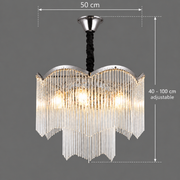Candelabru Cristal MEKELLE Eleganza, 8x E14, Diametru 50cm, Metal si Cristal, Crom Lucios, Inaltime Reglabila