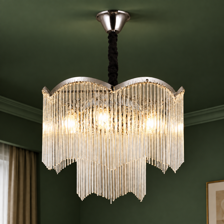 MEKELLE Magno krištáľový luster, 10x E14, priemer 60 cm, kov a krištáľ, lesklý chróm, nastaviteľná výška