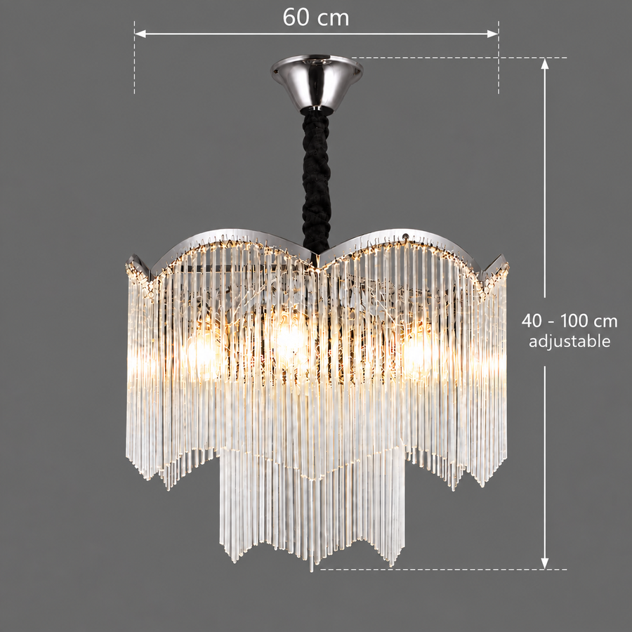MEKELLE Magno krištáľový luster, 10x E14, priemer 60 cm, kov a krištáľ, lesklý chróm, nastaviteľná výška