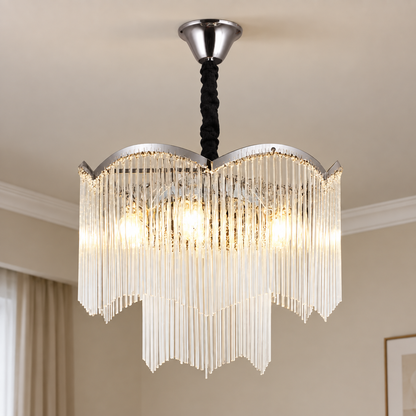 MEKELLE Nobile krištáľový luster, 6x E14, priemer 40 cm, kov a krištáľ, lesklý chróm, nastaviteľná výška