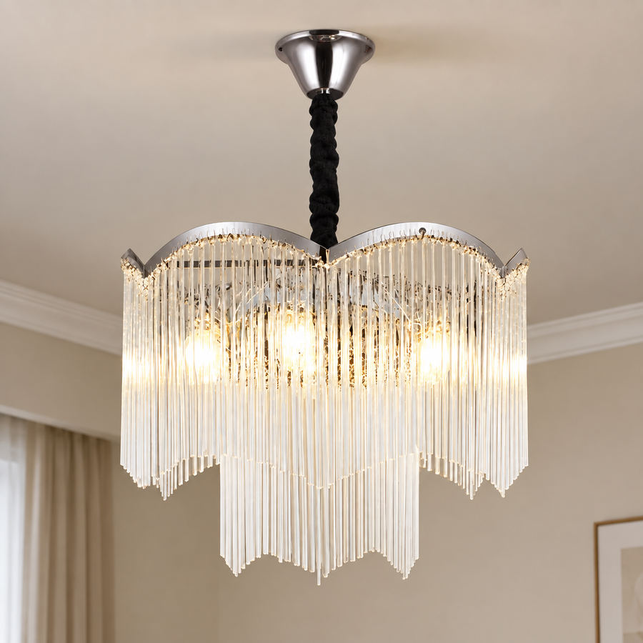 MEKELLE Nobile krištáľový luster, 6x E14, priemer 40 cm, kov a krištáľ, lesklý chróm, nastaviteľná výška