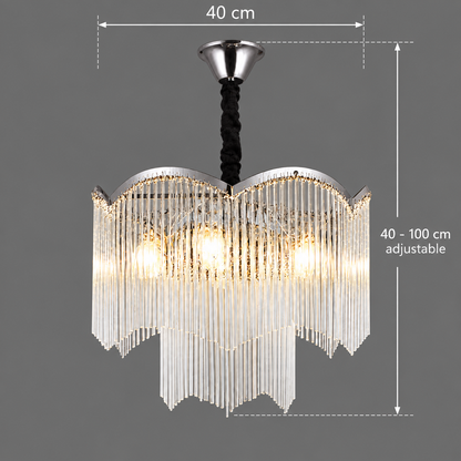 MEKELLE Nobile krištáľový luster, 6x E14, priemer 40 cm, kov a krištáľ, lesklý chróm, nastaviteľná výška
