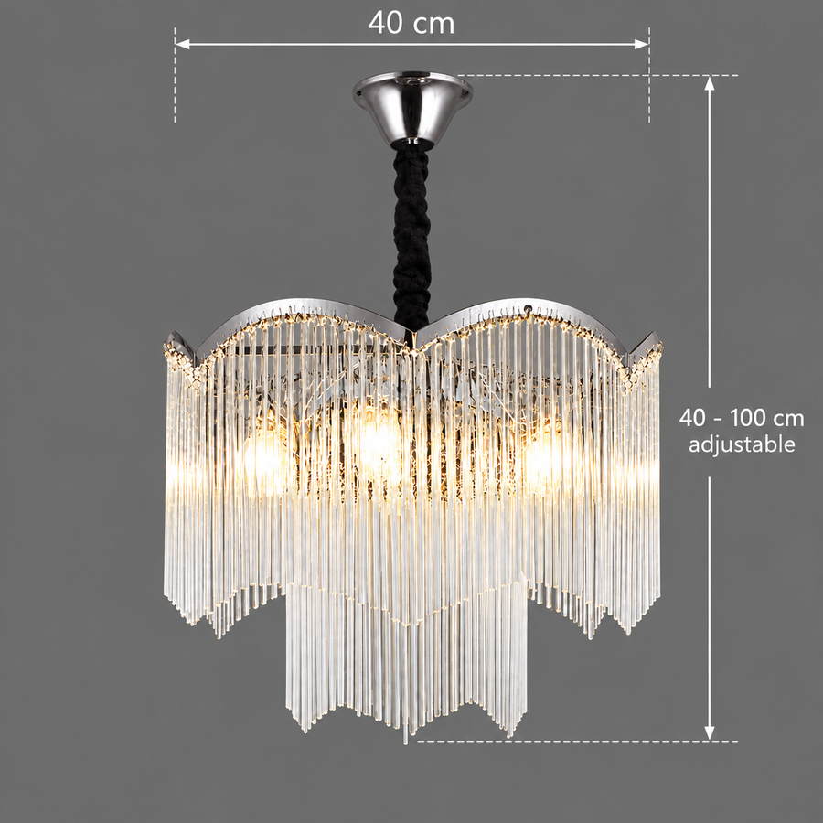 MEKELLE Nobile krištáľový luster, 6x E14, priemer 40 cm, kov a krištáľ, lesklý chróm, nastaviteľná výška