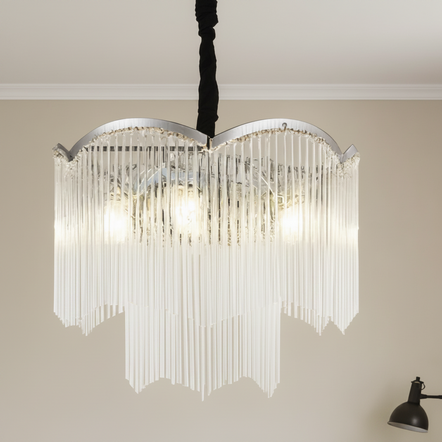 MEKELLE Regalis krištáľový luster, 18x E14, priemer 80 cm, kov a krištáľ, lesklý chróm, nastaviteľná výška