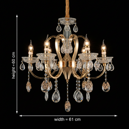 Candelabru Cristal PSE Magno, 6xE14, D61cm, Inaltime Reglabila, Metal si Cristal, Auriu