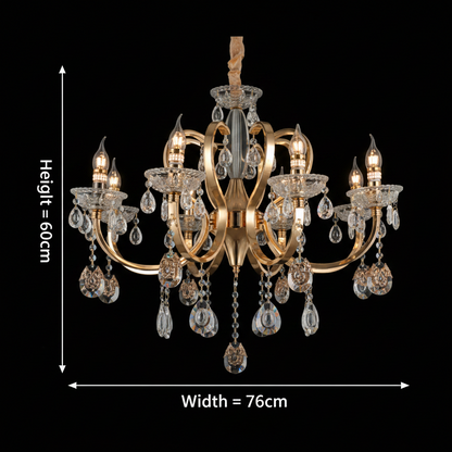Candelabru Cristal PSE Regalis, 8xE14, D76cm, Inaltime Reglabila, Metal si Cristal, Auriu