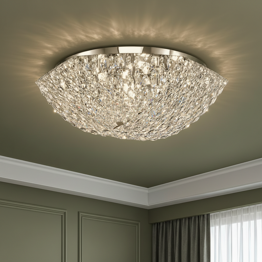Candelabru Cristal QEQERTARSUAQ Eleganza, 7x E14, Diametru 50cm, Metal si Cristal, Crom Lucios