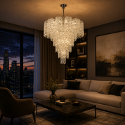 Candelabru Cristal TAGISH Supremo 19xE14, Diametru 80cm, Metal si Cristal, Crom Lucios, Inaltime Reglabila