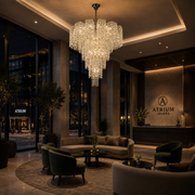 Candelabru Cristal TAGISH Supremo 19xE14, Diametru 80cm, Metal si Cristal, Crom Lucios, Inaltime Reglabila