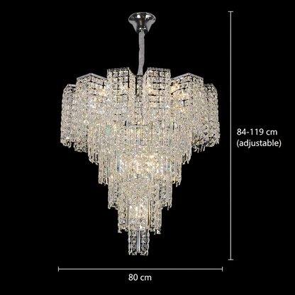 Candelabru Cristal TAGISH Supremo 19xE14, Diametru 80cm, Metal si Cristal, Crom Lucios, Inaltime Reglabila