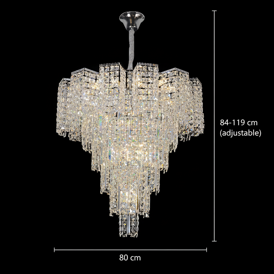 Candelabru Cristal TAGISH Supremo 19xE14, Diametru 80cm, Metal si Cristal, Crom Lucios, Inaltime Reglabila