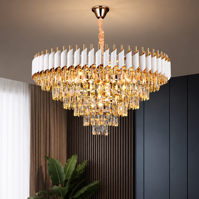 Krištáľový luster VERSAILLES Supremo 12xE14, priemer 80cm, lesklá zlatá a čierna, nastaviteľná výška
