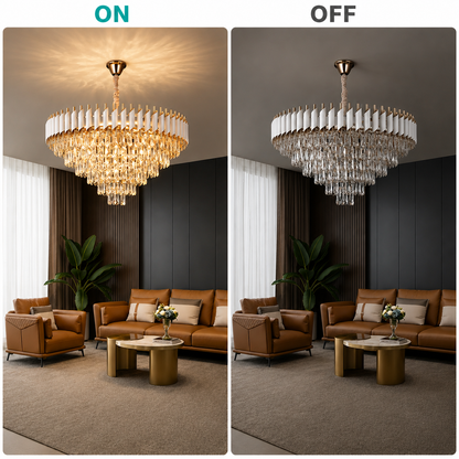 Krištáľový luster VERSAILLES Supremo 12xE14, priemer 80cm, lesklá zlatá a čierna, nastaviteľná výška