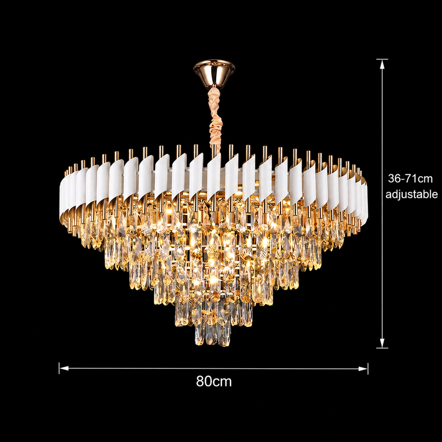 Krištáľový luster VERSAILLES Supremo 12xE14, priemer 80cm, lesklá zlatá a čierna, nastaviteľná výška
