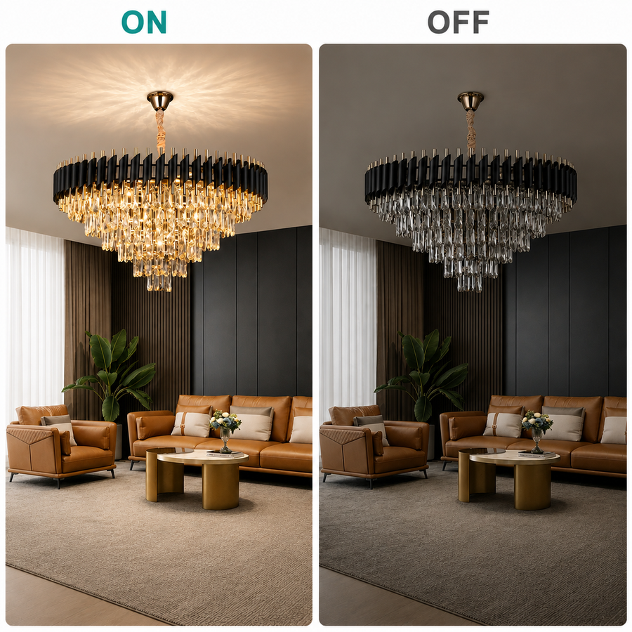 Krištáľový luster VERSAILLES Supremo 12xE14, priemer 80cm, lesklá zlatá a čierna, nastaviteľná výška