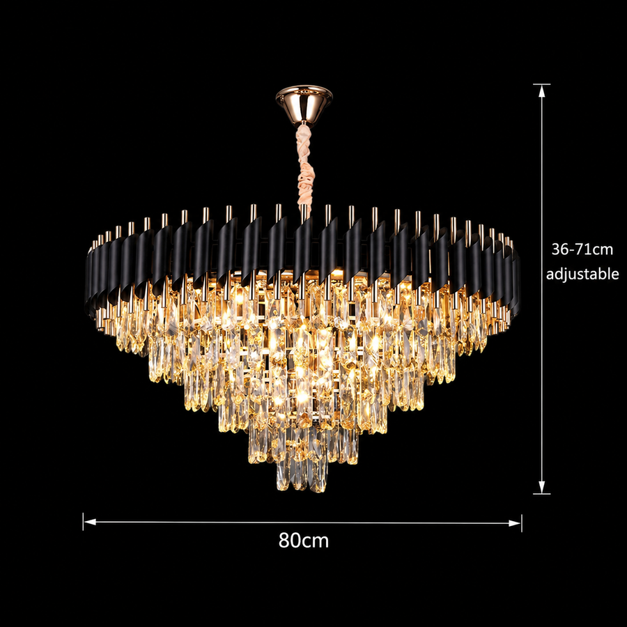 Krištáľový luster VERSAILLES Supremo 12xE14, priemer 80cm, lesklá zlatá a čierna, nastaviteľná výška