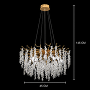 Kaskádový krištáľový luster WALTZ, 6xG9, zlatý, priemer 45 cm, nastaviteľná výška