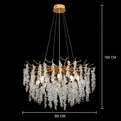 Kaskádový krištáľový luster WALTZ, 6x G9, zlatý, 60 cm, nastaviteľná výška