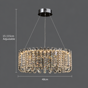 Candelabru LED Cristal TURKMENABAT Eleganza, Ø48cm, 27W, Lumina Rece/Calda/Neutra, Metal si Cristal, Crom Lucios, Inaltime Reglabila