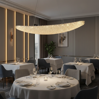 Candelabru Modern cu Cristal, Telecomanda, PRAGA, 125W, Lumina Calda/Neutra/Rece, Lungime 160 cm, Auriu, Inaltime reglabila