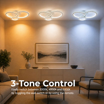 LED luster s diaľkovým ovládaním a krištáľom NOVA ROTONDA RGB 75W, 3 kruhy, studené/teplé/neutrálne svetlo, stmievateľné, biela