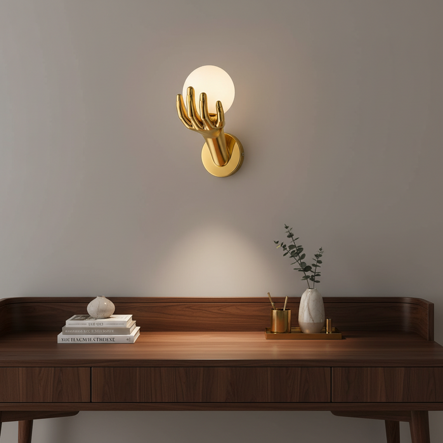 Aplica LED Decorativa MANO, 15x30cm, 1xG9, Sticla si Resina, Auriu