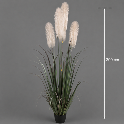 Aranjament decorativ cu 4 fire, Stuf artificial în ghiveci, 200cm, Verde