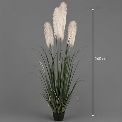 Aranjament decorativ cu 5 fire, Stuf artificial în ghiveci, 240cm, Verde
