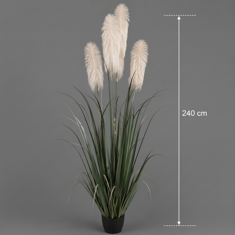 Aranjament decorativ cu 5 fire, Stuf artificial în ghiveci, 240cm, Verde