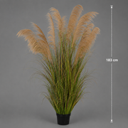 Plantă decorativă în ghiveci, 13 fire, 183cm, Stuf Artificial si Iarba, Material Textil si Plastic, Verde Tomnal