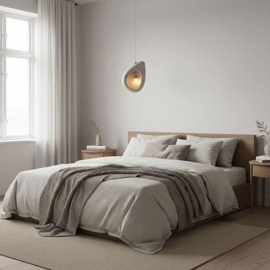 FOAMER moderný luster, 35 cm, závesný, 1x E27, biely, kov a pena, nastaviteľná výška