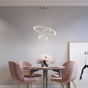 Závesný LED luster s diaľkovým ovládaním a krištáľom PRISM LUMINIS 78,3W, 3 kruhy, studené/teplé/neutrálne svetlo, stmievateľné, strieborné, výškovo nastaviteľné