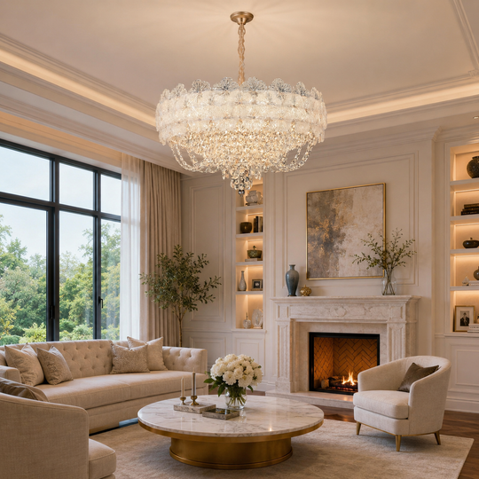 Krištáľový luster CROWN Eleganza 9xE14, priemer 50 cm, výška 41 cm, lesklé zlato, nastaviteľná výška, elegantný dizajn Krištáľový luster Predvolený názov Alessandro Design