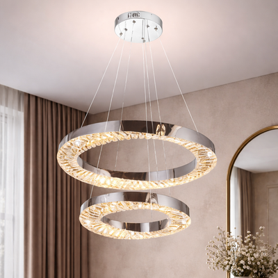 LED luster CC31212/60X40CH, Priemer 40+60 cm, Výška 120 cm, IP20, Studené/Neutrálne/Teplé svetlo, Stmievateľné, Strieborný, Krištáľový, Oceľ