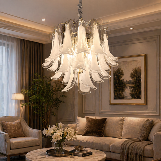 Krištáľový luster MURANO Eleganza 4xE14, H50 cm, biely, nastaviteľná výška, kov a krištáľové krištáľové lustre Predvolený názov Alessandro Design