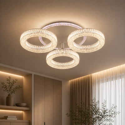 Lustra LED RONDA Nobile cu telecomanda 46W, 3 Cercuri, lumina Rece/Calda/Neutra, Dimabila, Alb