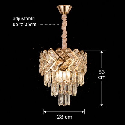Candelabru Cristal VECTOR Petito 3xE14, Diametru 28cm, Auriu Lucios, Inaltime Reglabila, Metal si Cristal