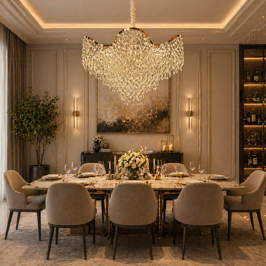 Candelabru Cristal 13xE14 VELOURA Magno , D60 cm, Auriu, Inaltime Reglabila, Metal si Cristal
