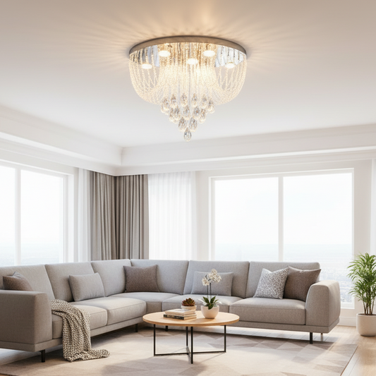 Candelabru LED Cristal MAGE Eleganza, 26W, Lumina Calda/Neutra/Rece, Diametru 50cm, Crom Lucios