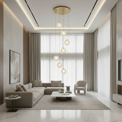 Candelabru Cristal MILLE, 7xG9 , Diametru 15cm x Inaltime 100cm, Cristal si Metal, Auriu