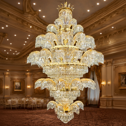 Krištáľový luster CC8043/600H1800GD, Priemer 60cm, Výška 180cm, Lesklý zlatý, Nastaviteľná výška, Elegantný dizajn
