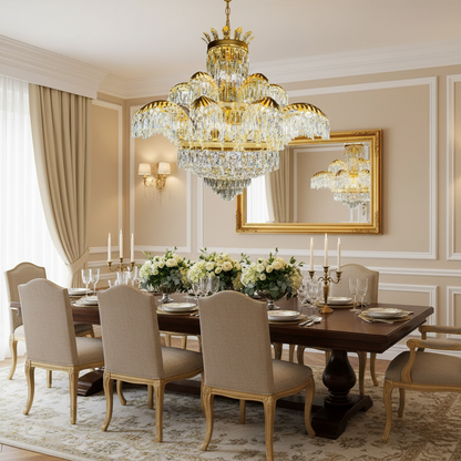 Krištáľový luster Regalis 11x E14, priemer 85 cm, lesklé zlato, nastaviteľná výška, kov a krištáľ